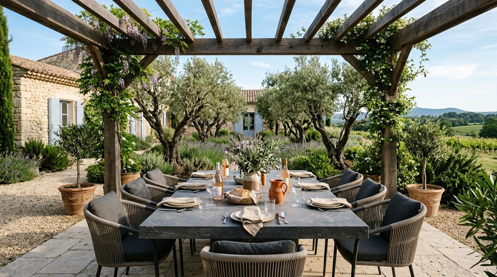 Table dressée sous la pergola