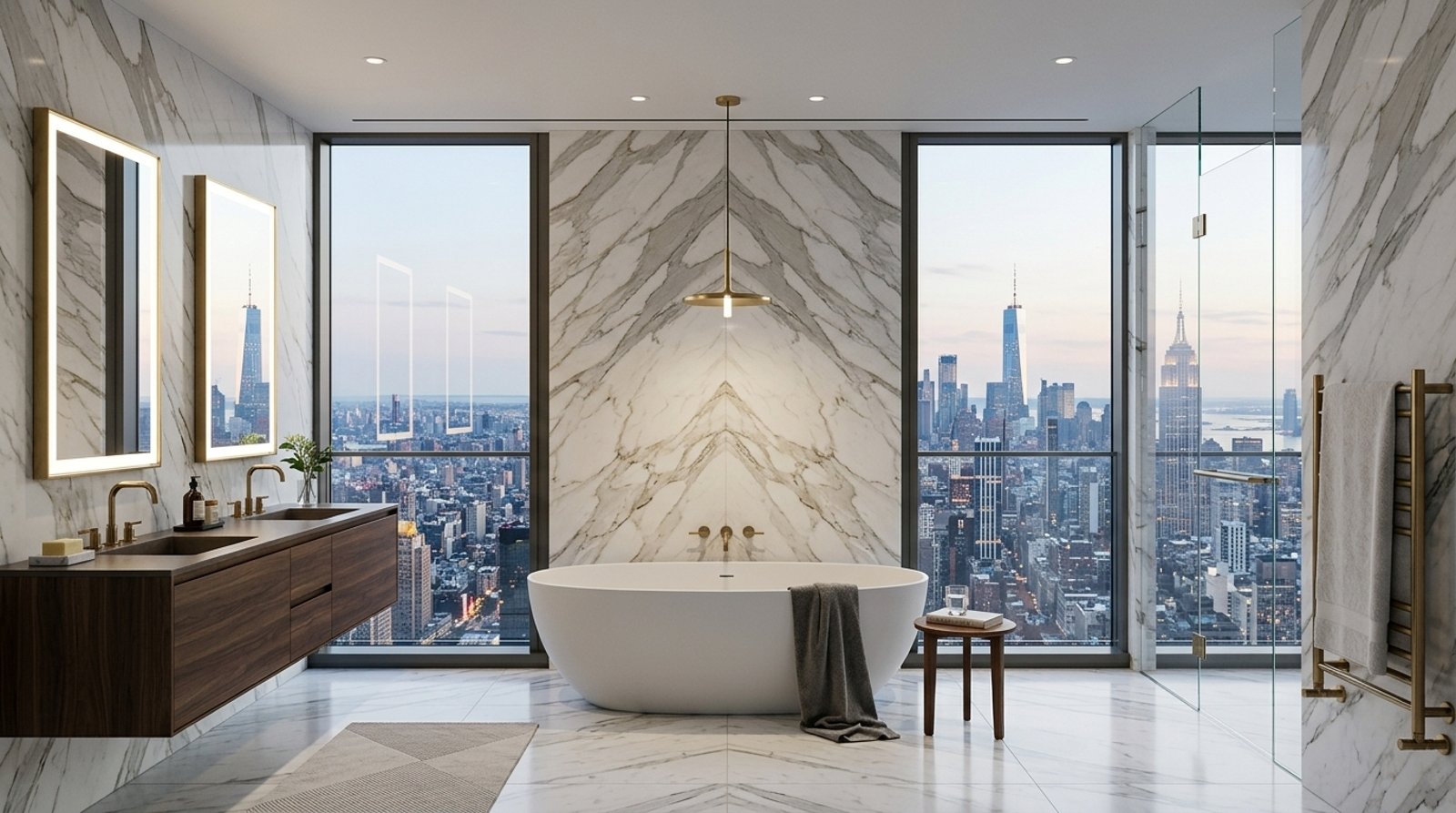 Salle de bain face à la skyline