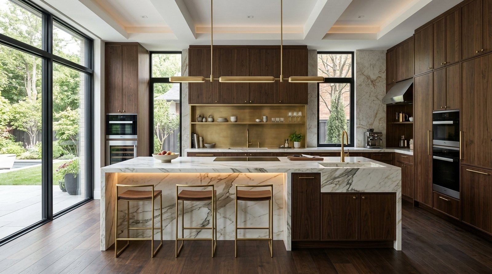 Cuisine sur mesure en noyer et marbre